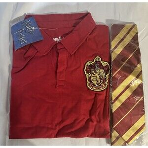Harry Potter Gryffindor Red Polo Shirt & Stripped Tie Costume Adult Sz L Cosplay